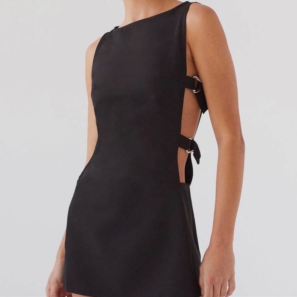 Peppermayo Elegant Black Buckle Mini Dress